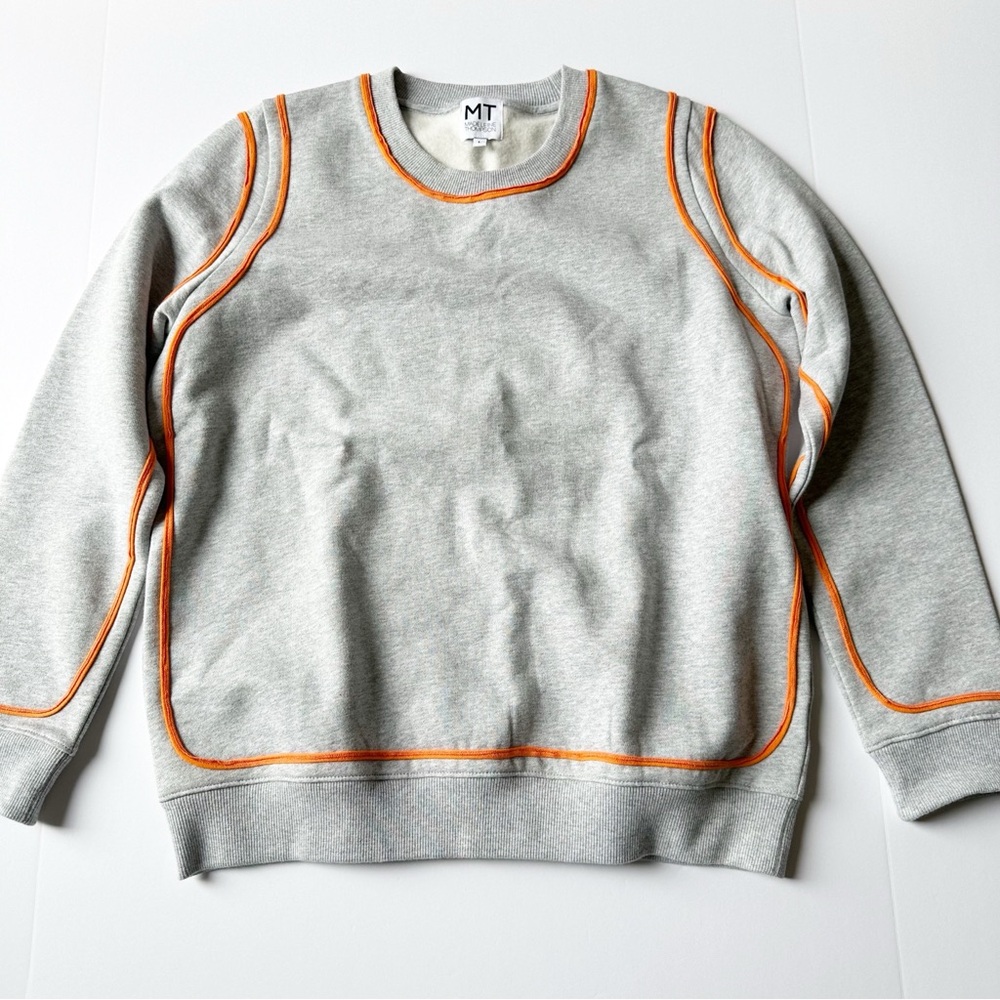 Madeleine Thompson Heather Gray Sweatshirt Orange Trim size Large